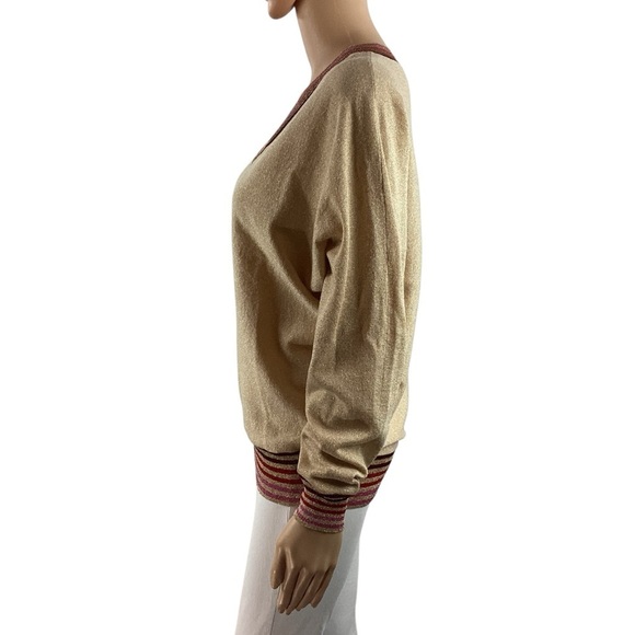 Trina Turk Metallic Trim Dolman Sleeve Sweater Beige Gold Size M - Picture 4 of 7